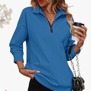 Blue Zip Up, Drop Shpulder, Long Sleeve Athletic Pullover Size M. Brand NEW